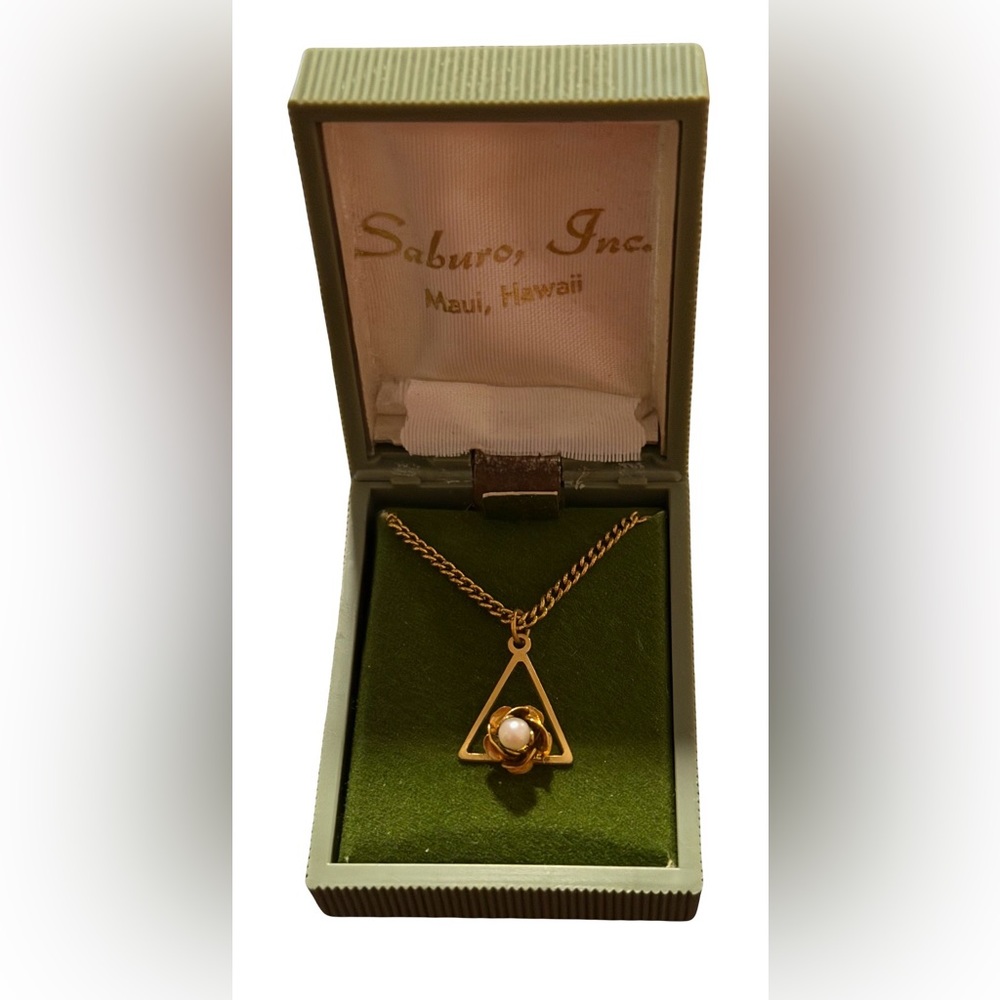 Gold Triangle Pendant Necklace with Pearl B7